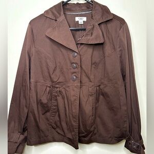 Cato Brown Denim Cotton Swing Crop Jacket Women’s 14/16w Pleated Button Y2k